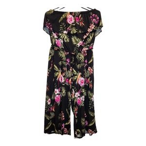Eye Candy Women Size 3X‎ Strapless Black Floral Pull On Cropped Jumpsuit Pockets